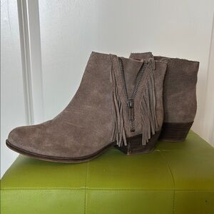 Lucky brand Fringe Suede Ankle Boots - Tan